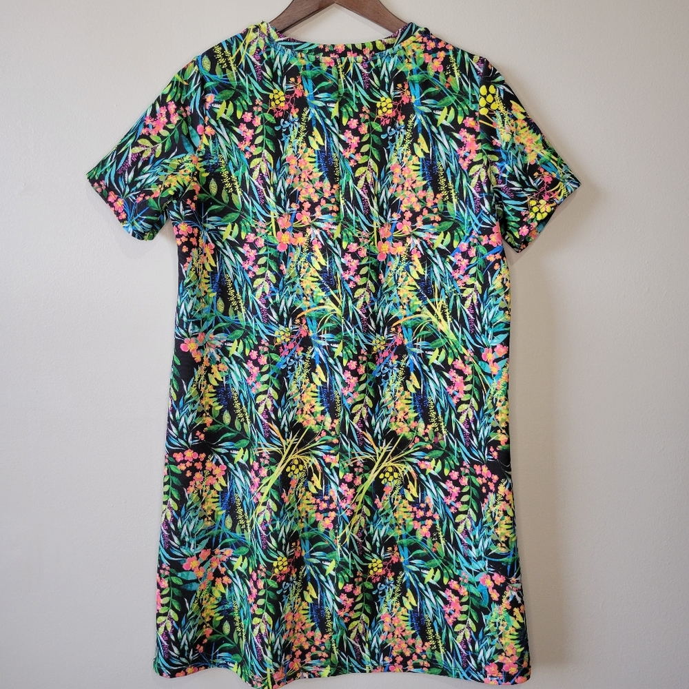 Zara Trafaluc Tropical Floral Neon Print Shift Dress Women’s Size Medium - Picture 4 of 8